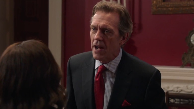 Hugh Laurie speaking in a scene from season 6 of "Veep."