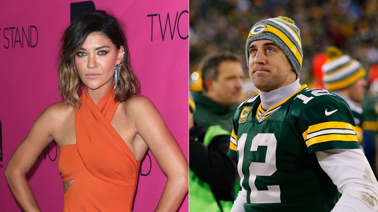 Jessica Szohr and Aaron Rodgers split image