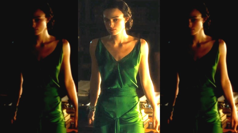 Keira Knightley wearing the famous green dress in a scene from Atonement