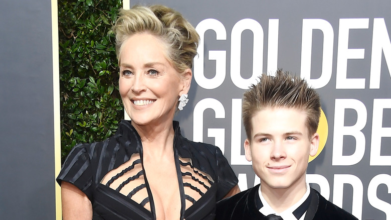 Sharon Stone and son smiling