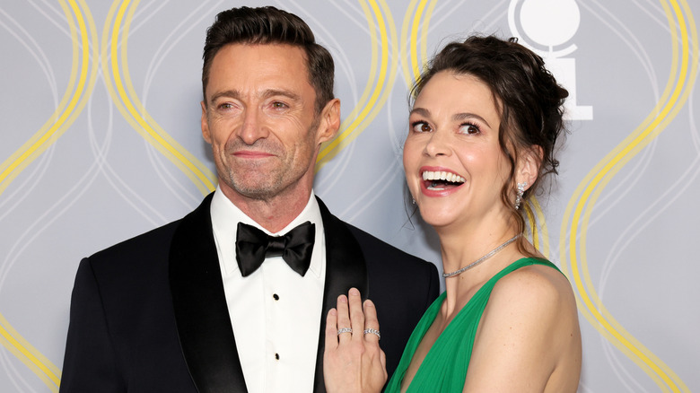 Hugh Jackman and Sutton Foster smiling at the Tony Awards