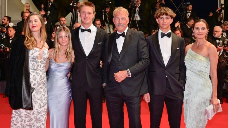 Kevin Costner in Cannes with five of his children