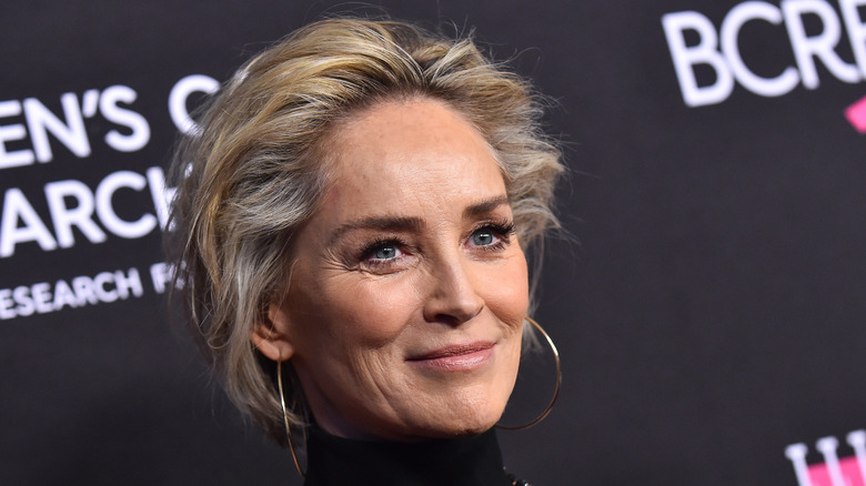 Sharon Stone smiles on the red carpet