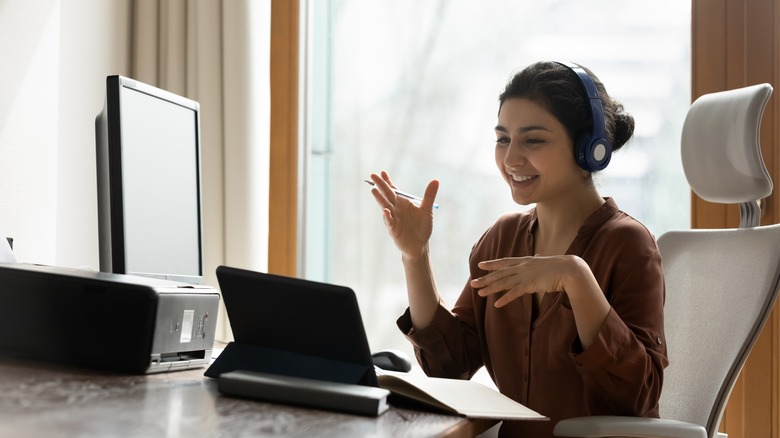 Woman talking on a video call