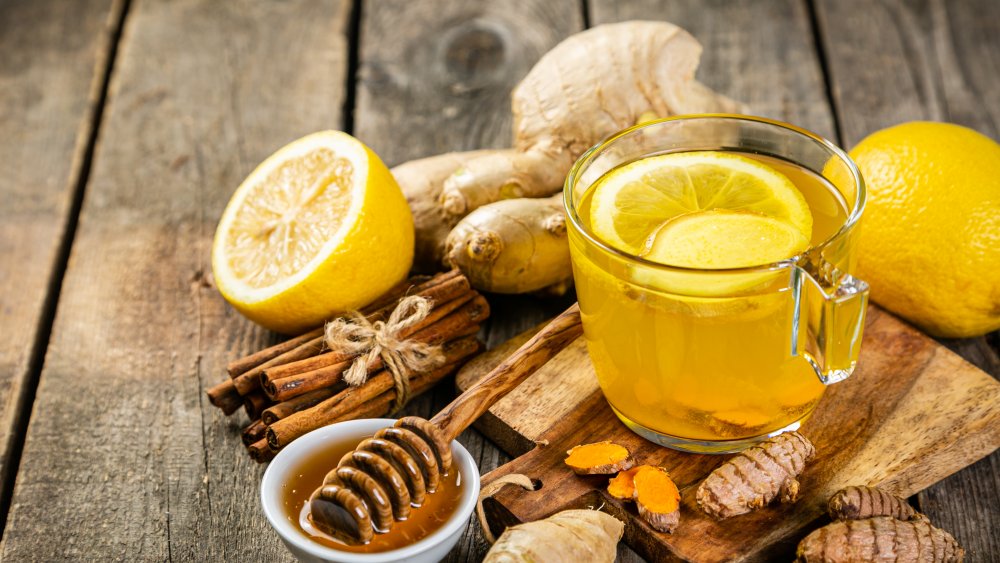 Ginger tea with lemon, cinnamon, and honey