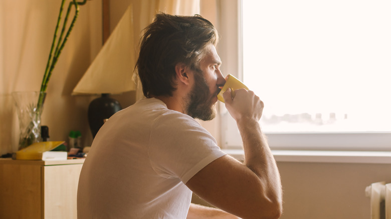 Man drinking morning coffee