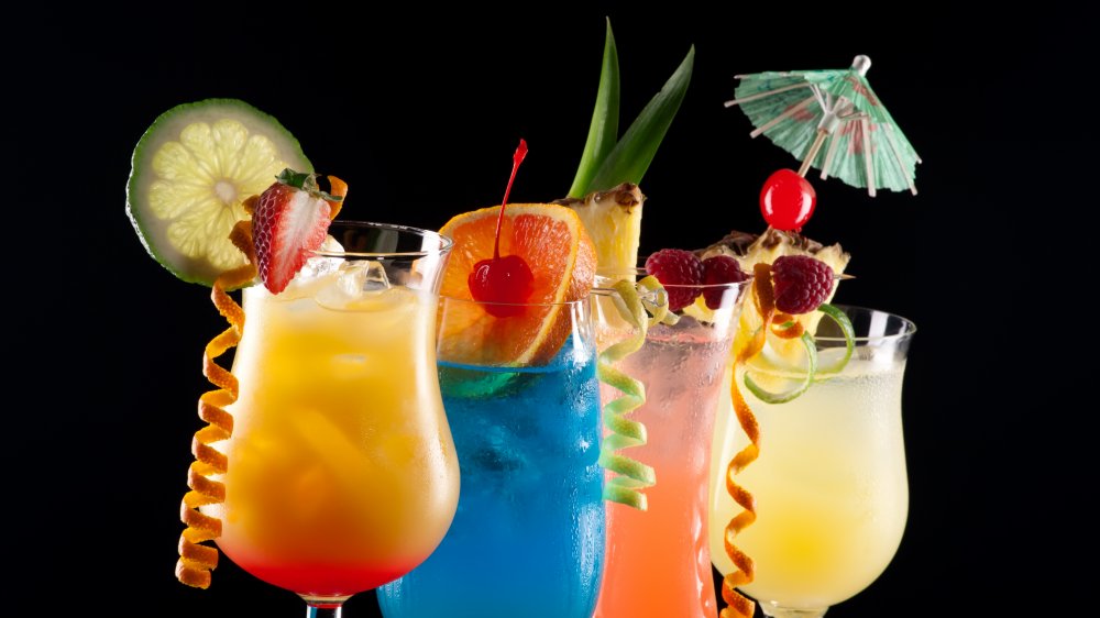 A variety of colored rum drinks