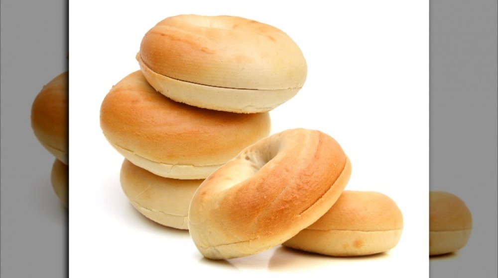 Stack of plain bagels