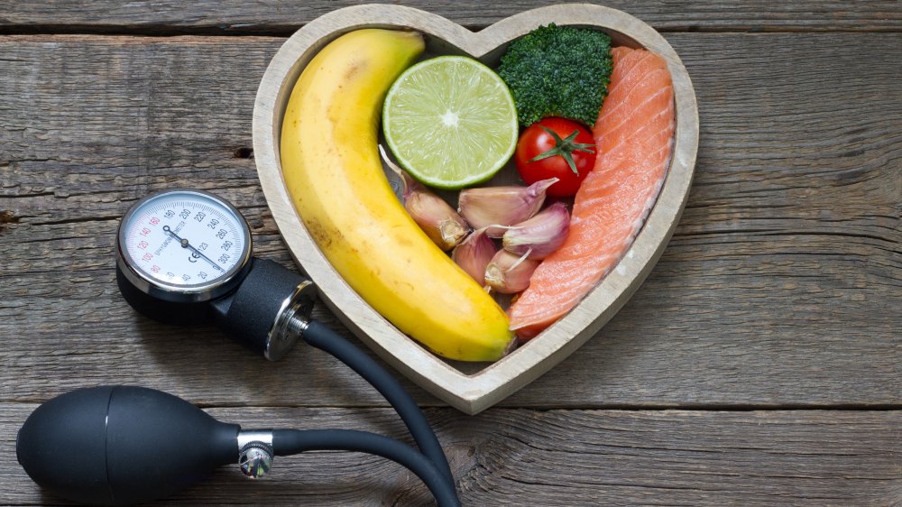 Banana and other fruit with blood pressure gauge