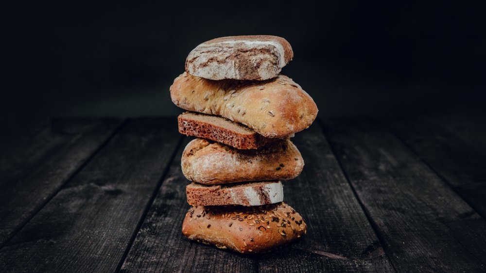 Bread in a stack on a table