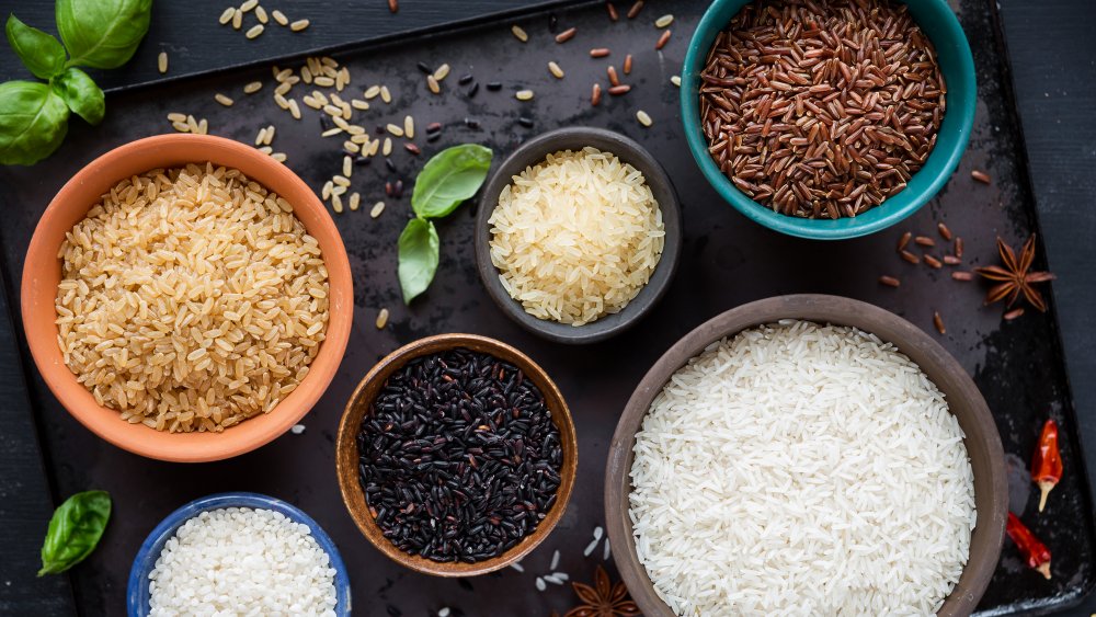 Different types of rice in bowls