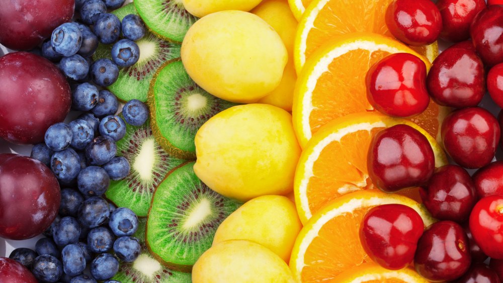 Fresh fruit arranged by color