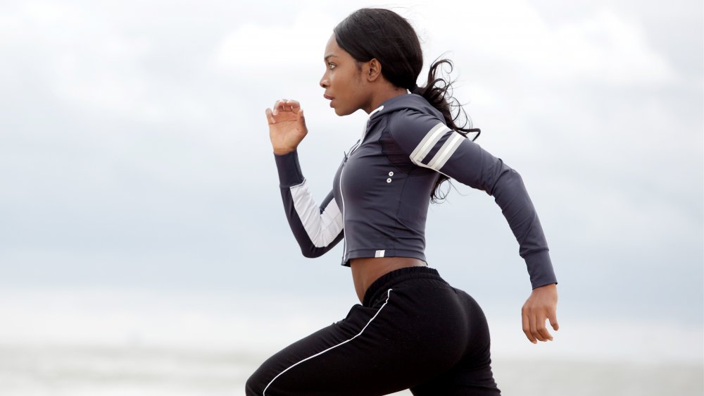 A woman jogging outside