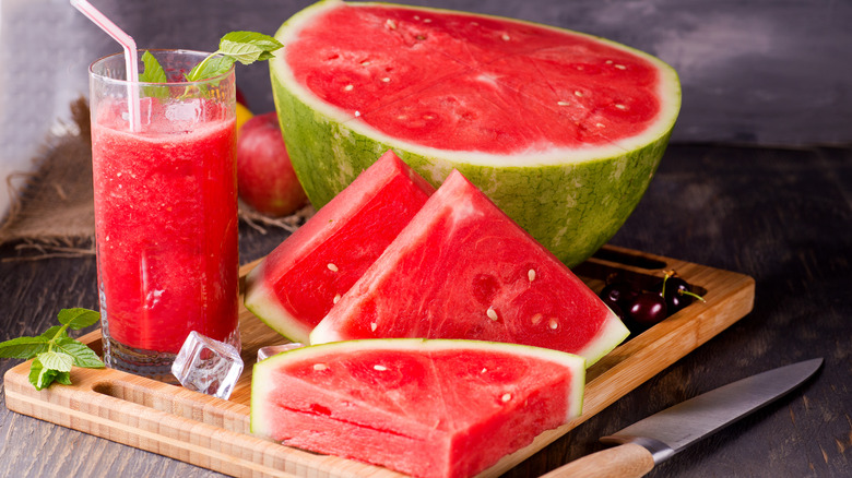 Watermelon and a glass of watermelon juice 