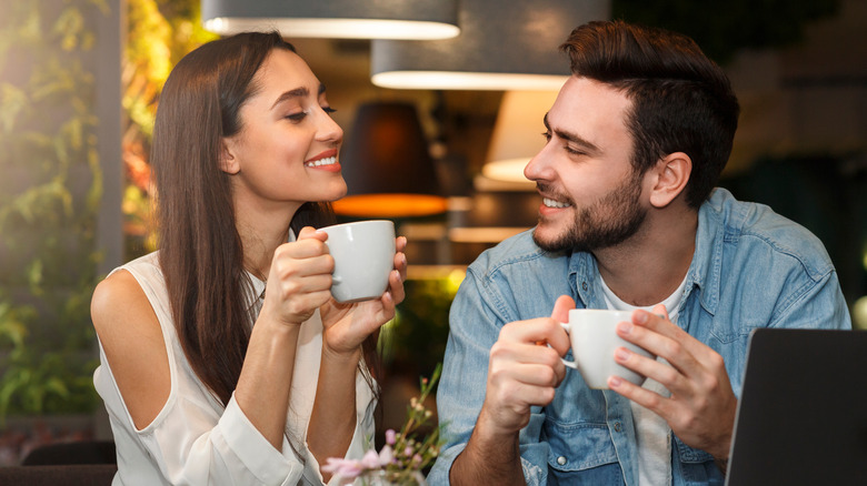 happy couple on coffee date