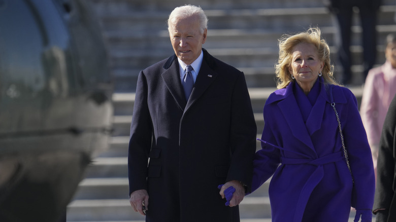 Joe and Jill Biden walking to the plane after Donald Trump's inuaguration