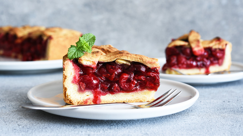 Slices of cherry pie on a plate