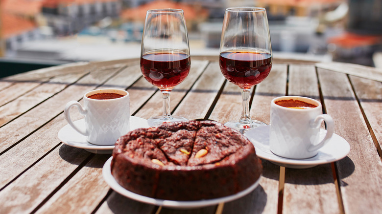 Glasses of madeira wine paired with espresso