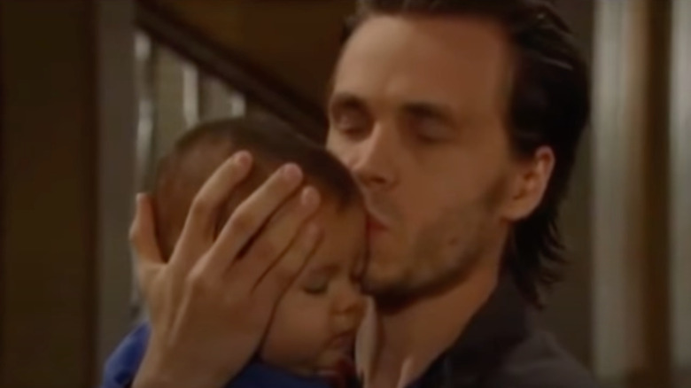 Jonathan Jackson as Lucky Spencer with baby Aiden