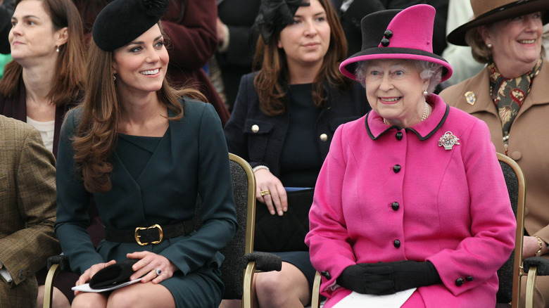 Kate Middleton and Queen Elizabeth II sitting together 