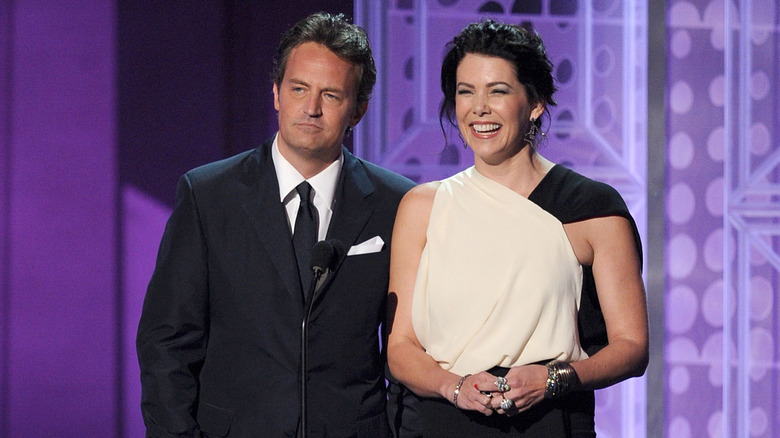 Matthew Perry and Lauren Graham laughing