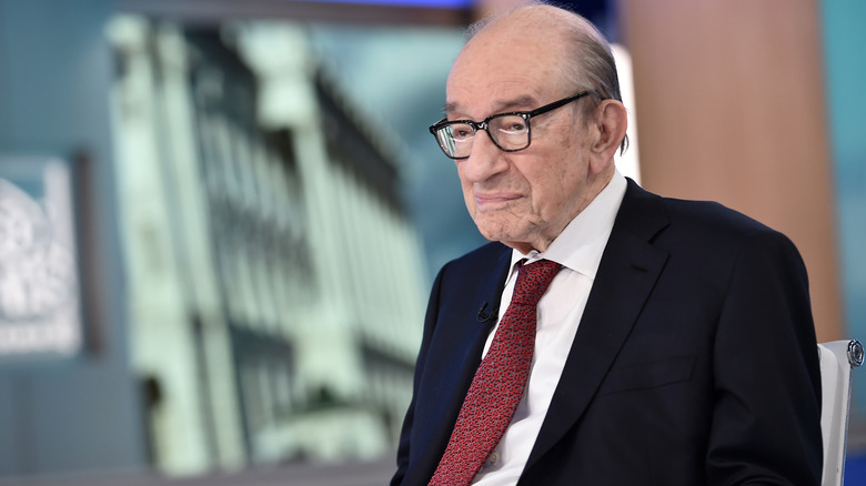 Alan Greenspan on the set of "The Daily Briefing" 