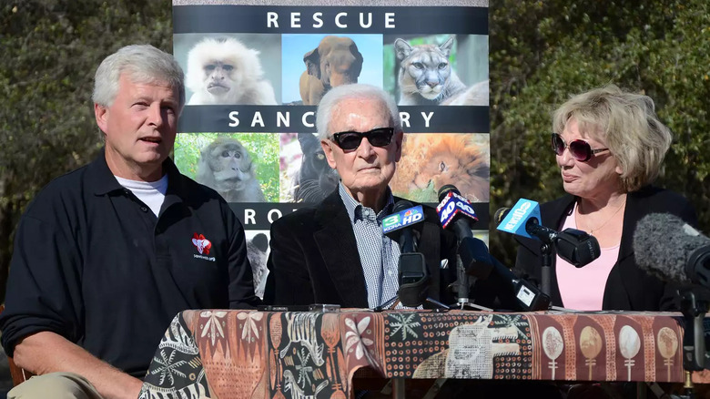 Bob Barker and Nancy Burnet speak at animal sanctuary