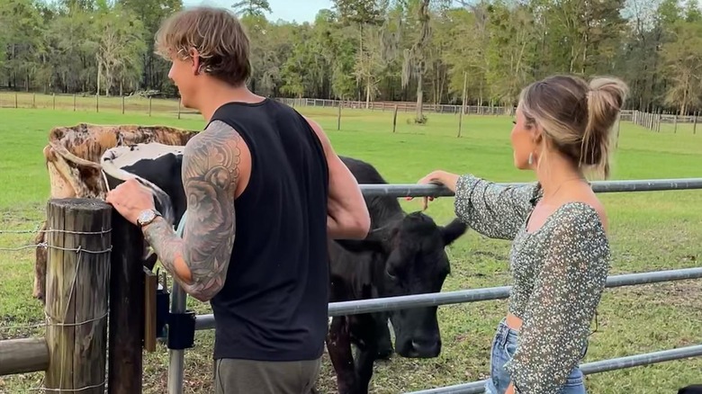 Meghan and Caeleb Dressel with their cows