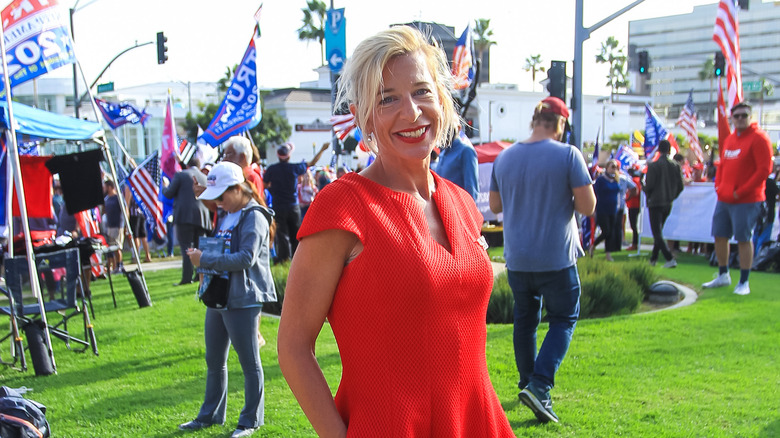 Katie Hopkins posing at a Trump rally