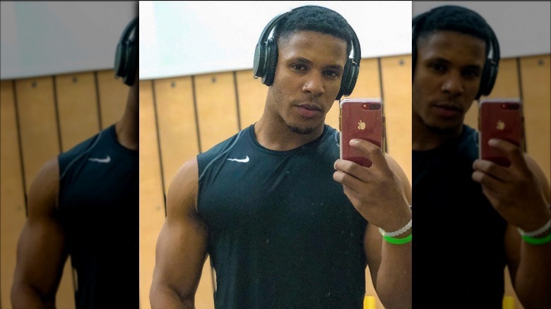 FBoy Island's Cameron Brown takes a selfie in the gym