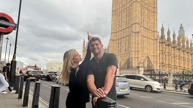 Amelia Spencer and Greg Mallett in front of Big Ben