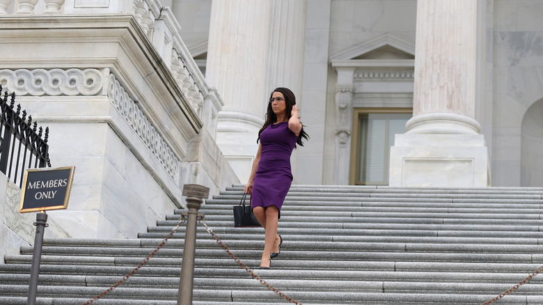 Lauren Boebert walking down a set of stairs