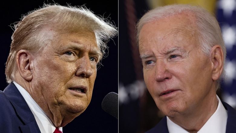 Split screen Donald Trump and Joe Biden