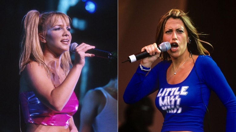 Left: Britney Spears performing, Right: Nicole Appleton performing