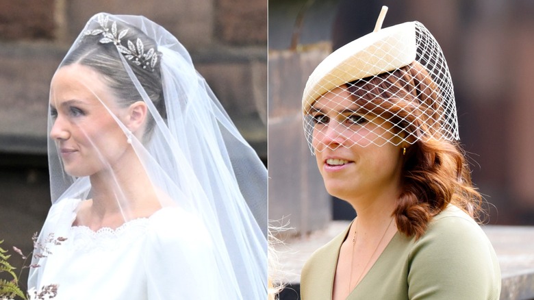 Split image of Olivia Henson & Princess Eugenie at wedding