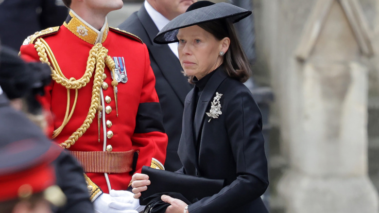 Lady Sarah Chatto wearing black at funeral