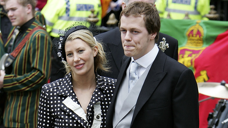 Sara Parker Bowles posing with Tom Parker Bowles