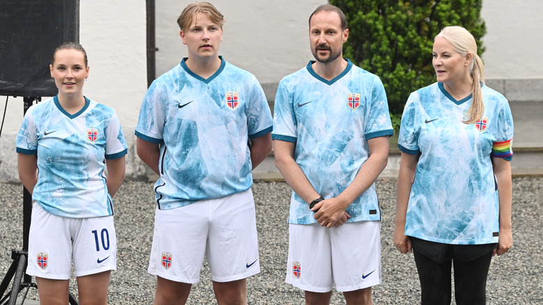 Norwegian royals in soccer gear