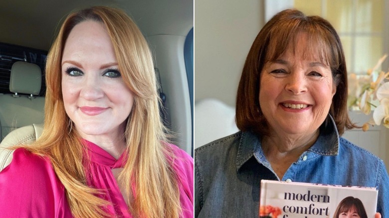 Ree Drummond smiling, Ina Garten with cookbook