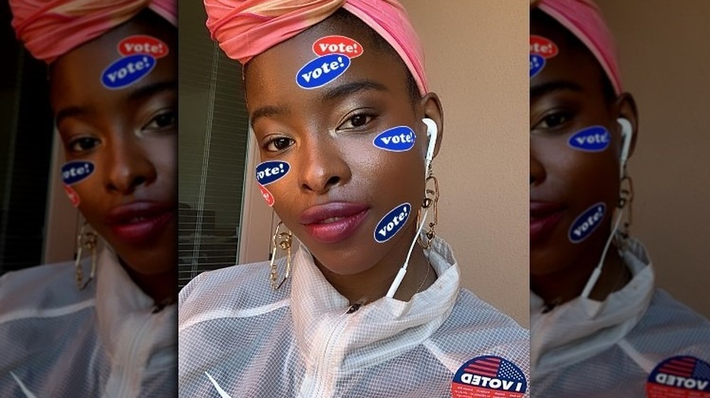 Amanda Gorman on Instagram with Vote stickers