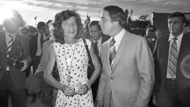 Eunice Kennedy Shriver and Sargent Shriver in crowd