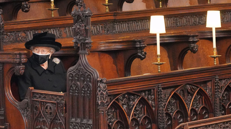 Queen alone at Prince Philip's funeral