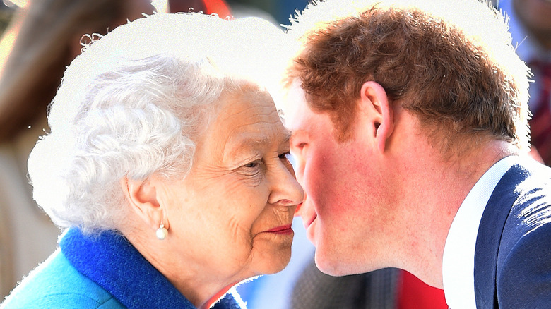 Prince Harry kisses Queen Elizabeth