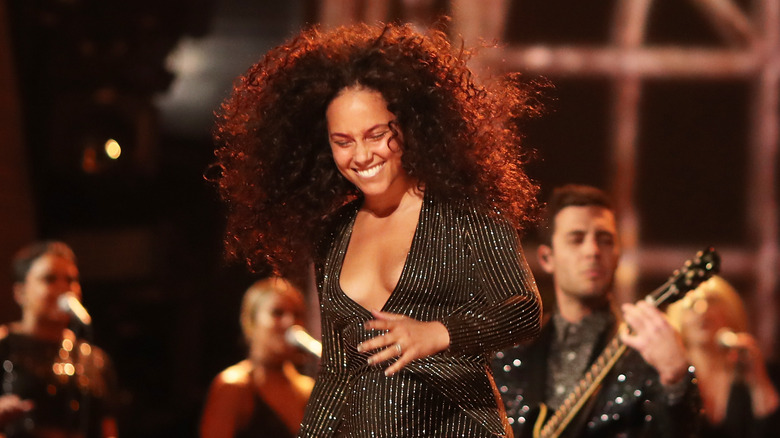 Alicia Keys performing at the Grammys