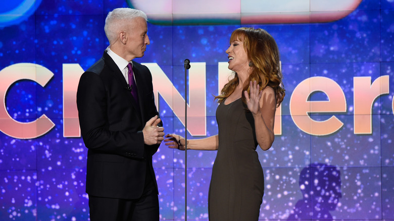 Kathy Griffin and Anderson Cooper on stage 