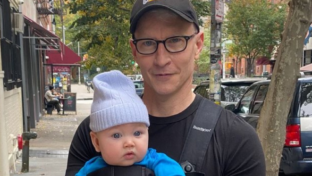 Anderson Cooper and his son, Wyatt Cooper, on a walk