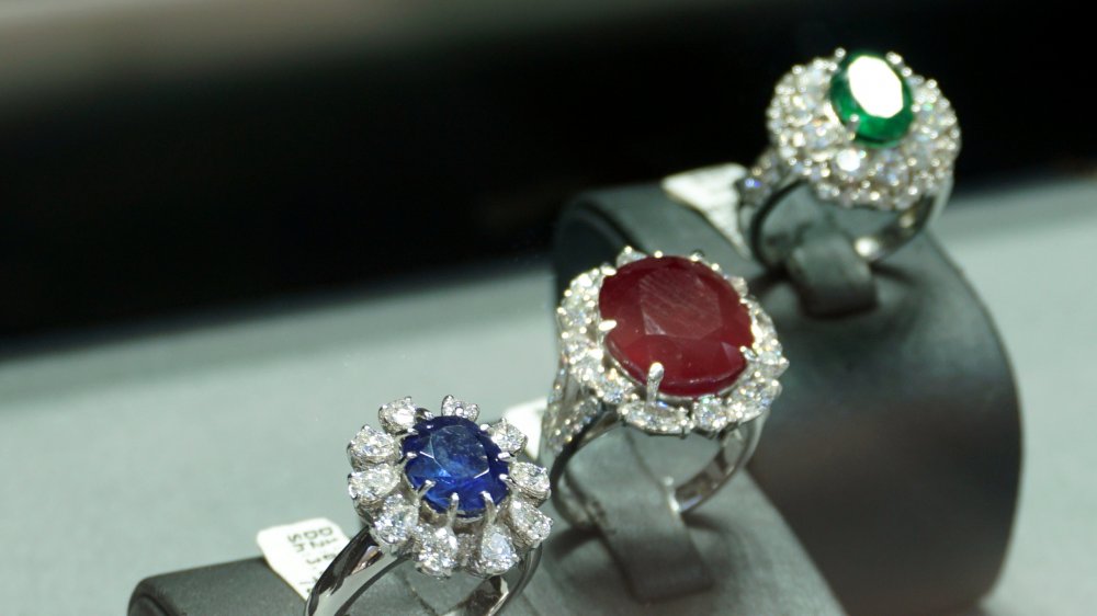 Sapphire, ruby, emerald rings with diamonds