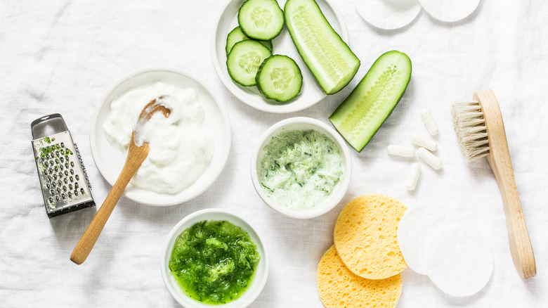 Layout of cucumber face mask ingredients