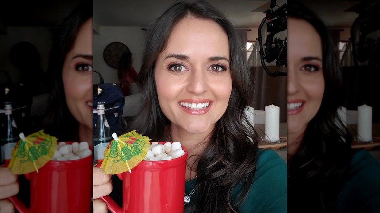 Danica McKellar with hot cocoa