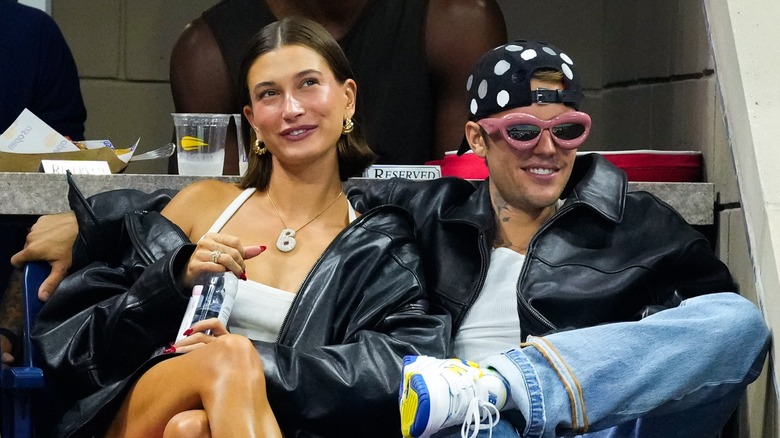 Justin and Hailey Bieber sitting together